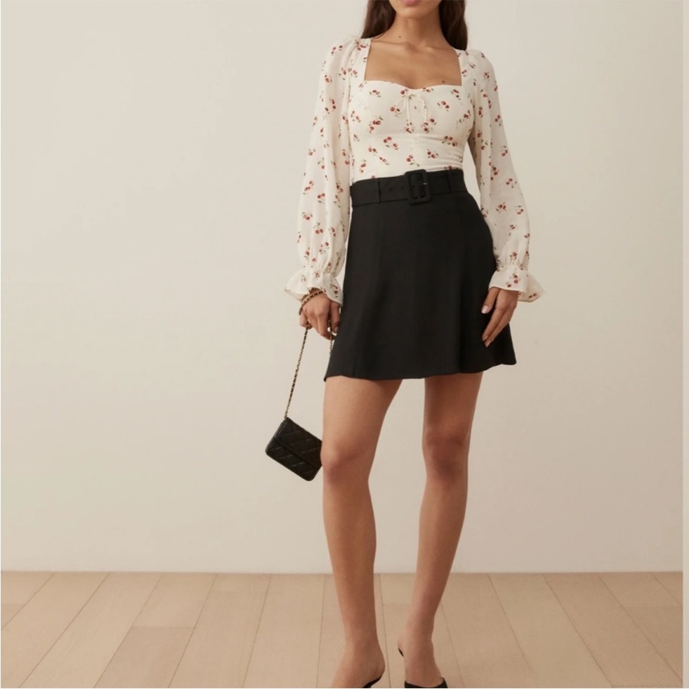 Reformation NEW black Melvin belted mini skirt